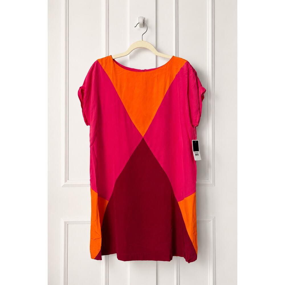 Juicy Couture Silk Colorblock Shift Dress Pink Orange Large NWT